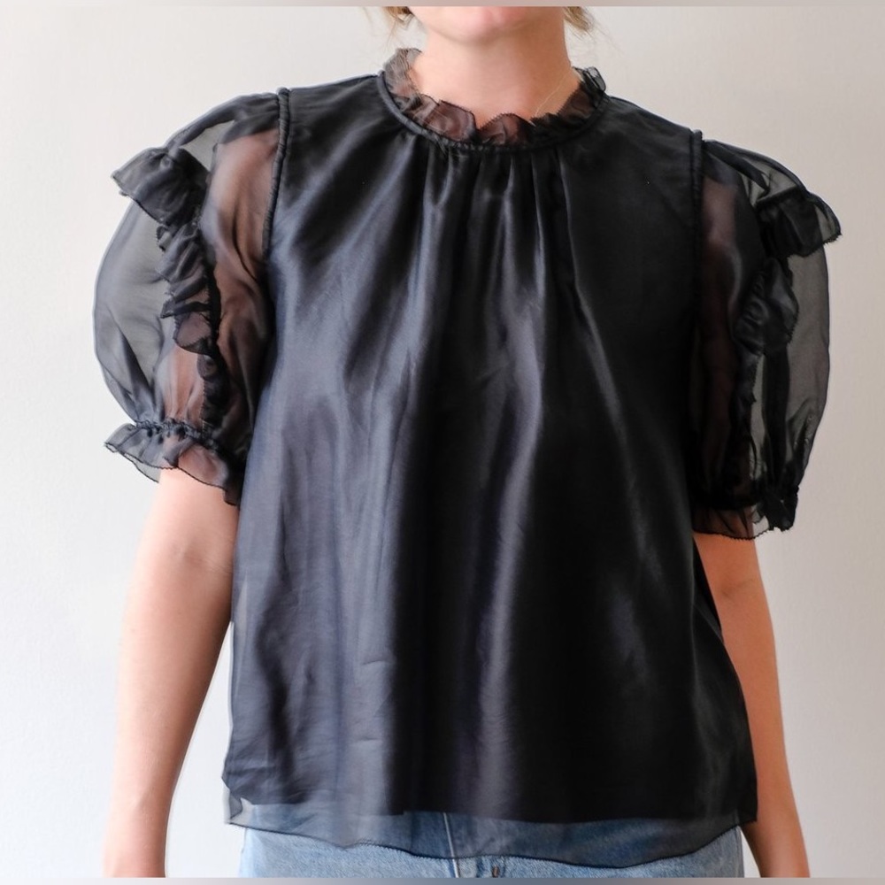 NWT $350 Sea New York Nuria Black Organza T-Shirt Top